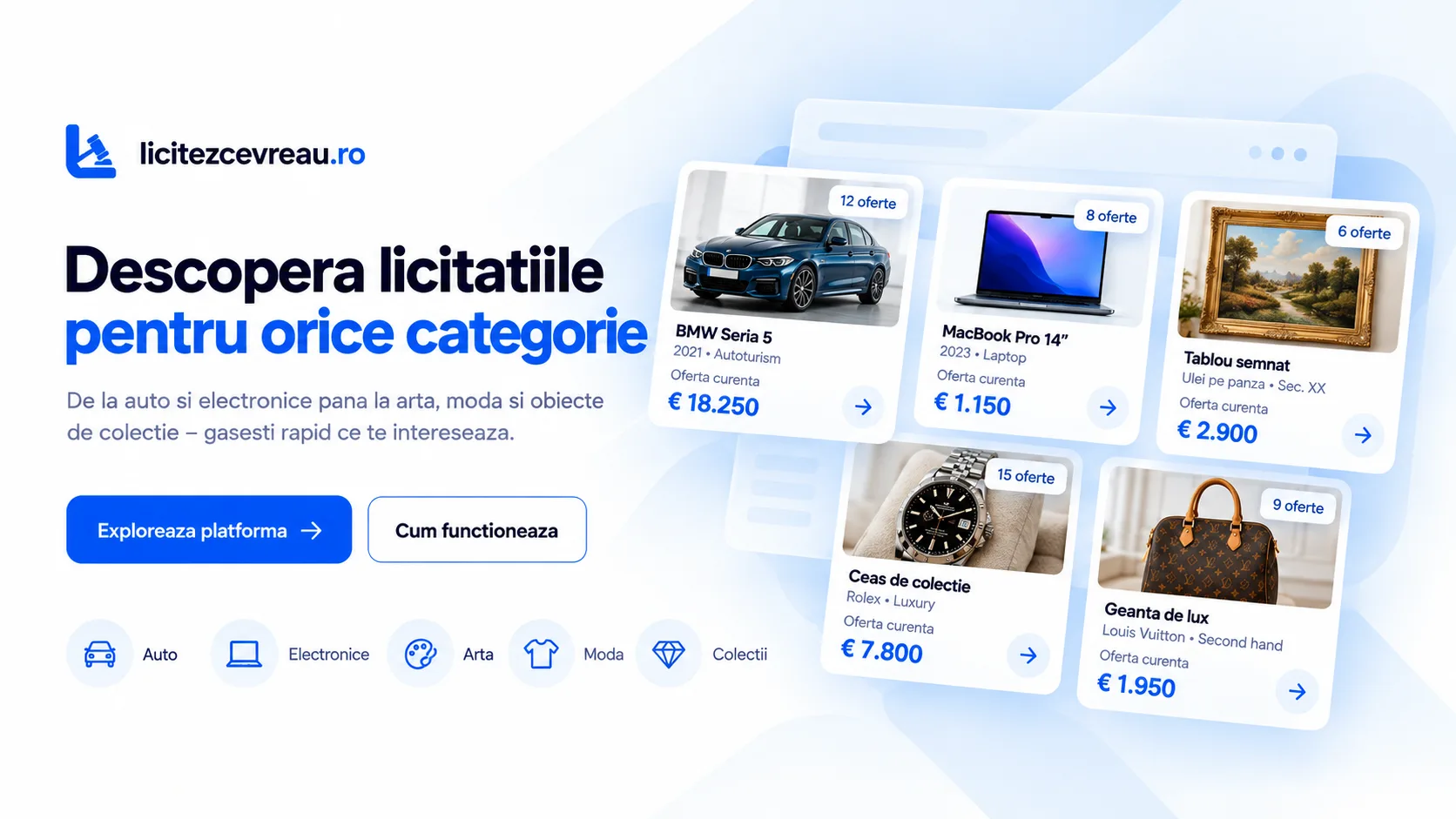 Descoperă licitațiile pentru orice categorie — Explorează platforma